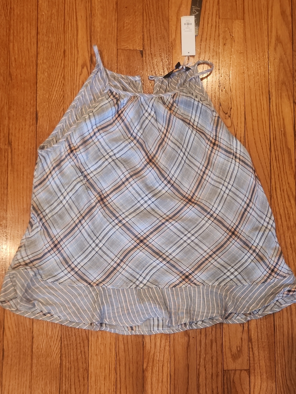 Francesca's Collections Light Blue Plaid Camisole with Tan & Navy Accents